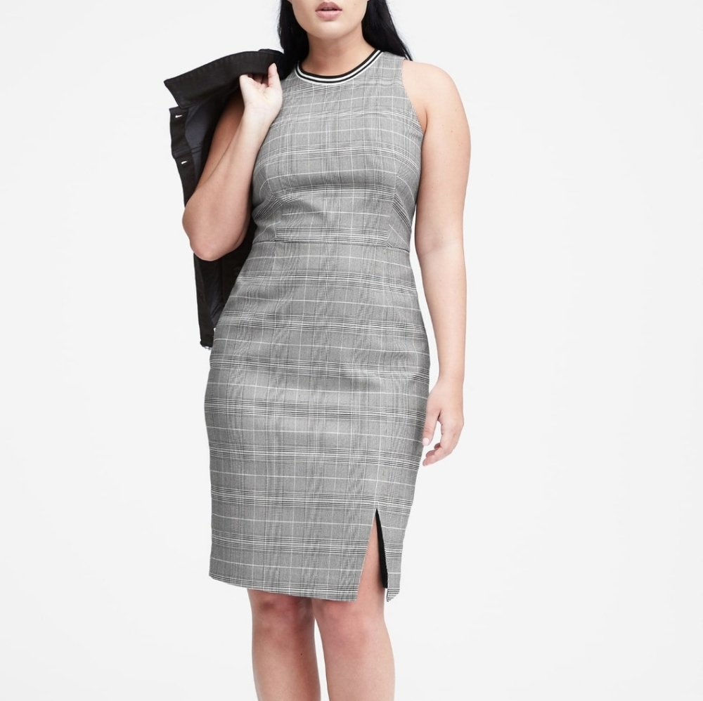 BANANA REPUBLIC Plaid Stretch Sheath Dress Sz 14